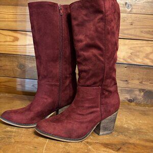 Mid Calf Wine Colored Boots Size 6
